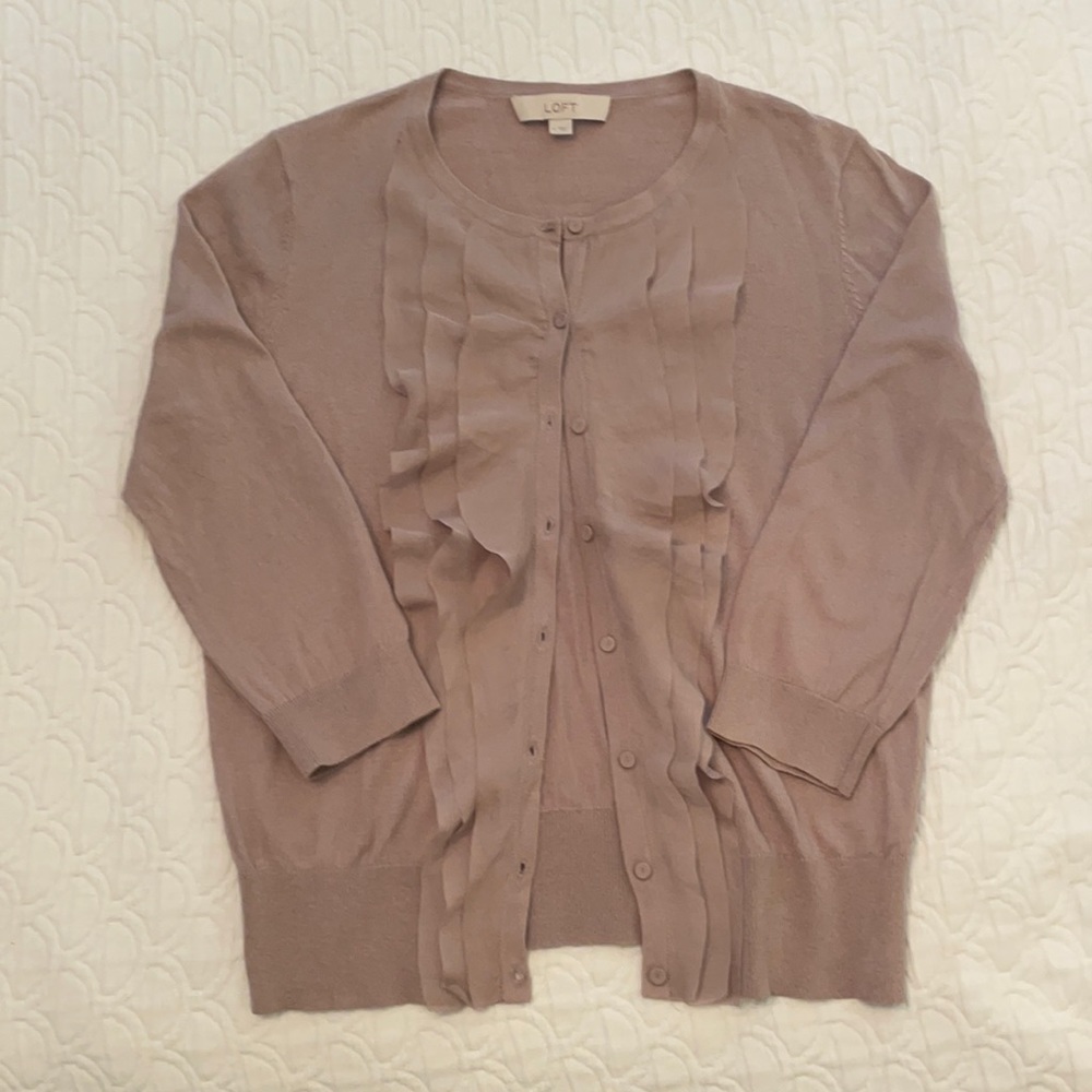 Loft Mauve Cardigan with Ruffle Detail